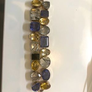 Amethyst, citrine, rutile quartz bracelet-silver